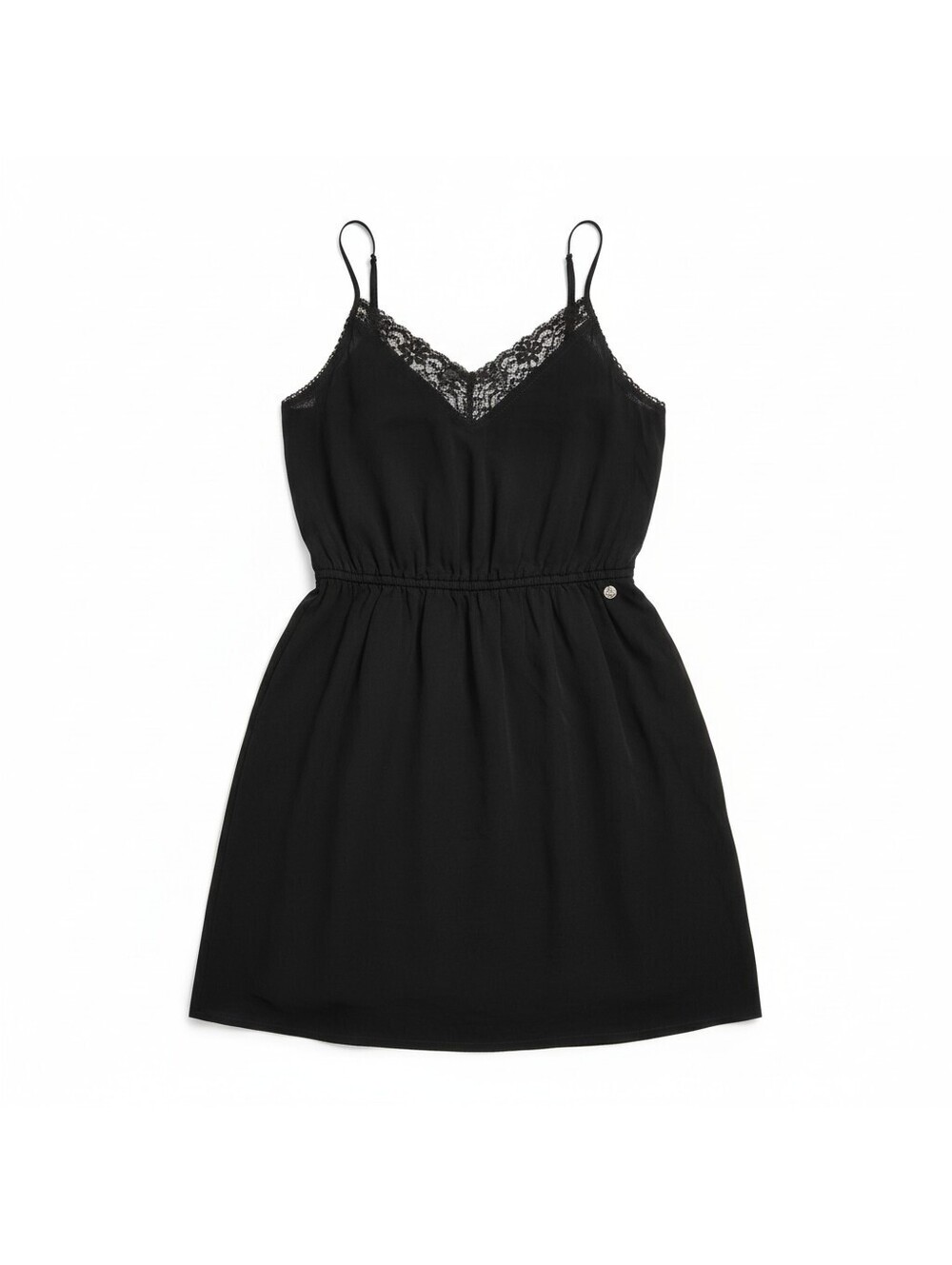 GUESS Black Lace Slip Mini Dress Women Small S/P Sheer Trim LBD